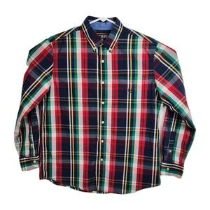 Chaps Button-Up Shirt Men's L Multicolored Plaid Long Sleeves Stretch Easy Care